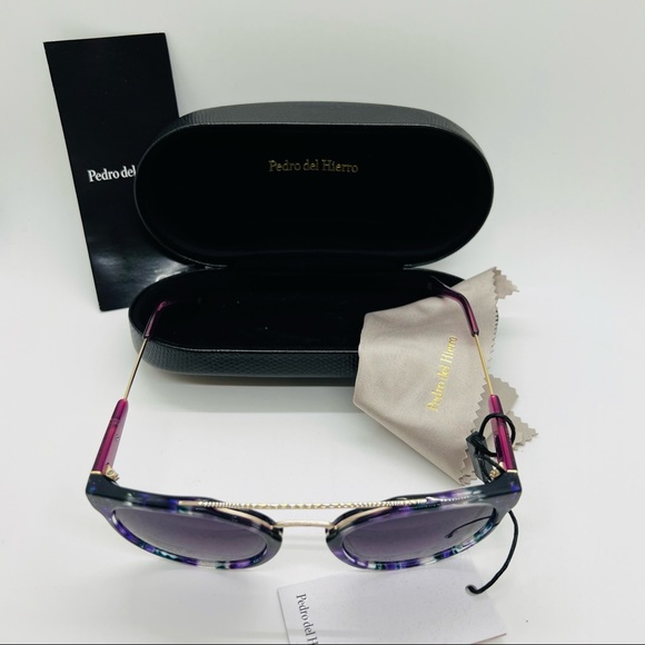 NWT Pedro del Hierro Round Sunglasses w/ Case and Dust Cloth. Purple and Gold. - Picture 5 of 10